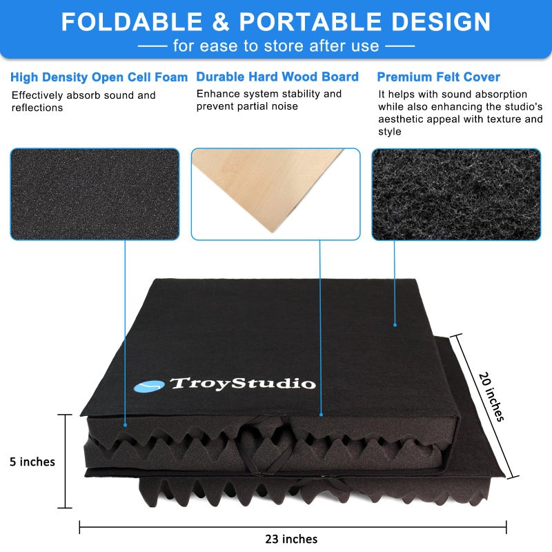 TroyStudio Large Microphone Isolation Shield, Foldable Vocal Booth Reflection Filter, 2 Inches Thick Acoustic Foam Panel Music Sing Podcast Recording Studio Adjustable Sound Box for Desk & Laptop - Image 5